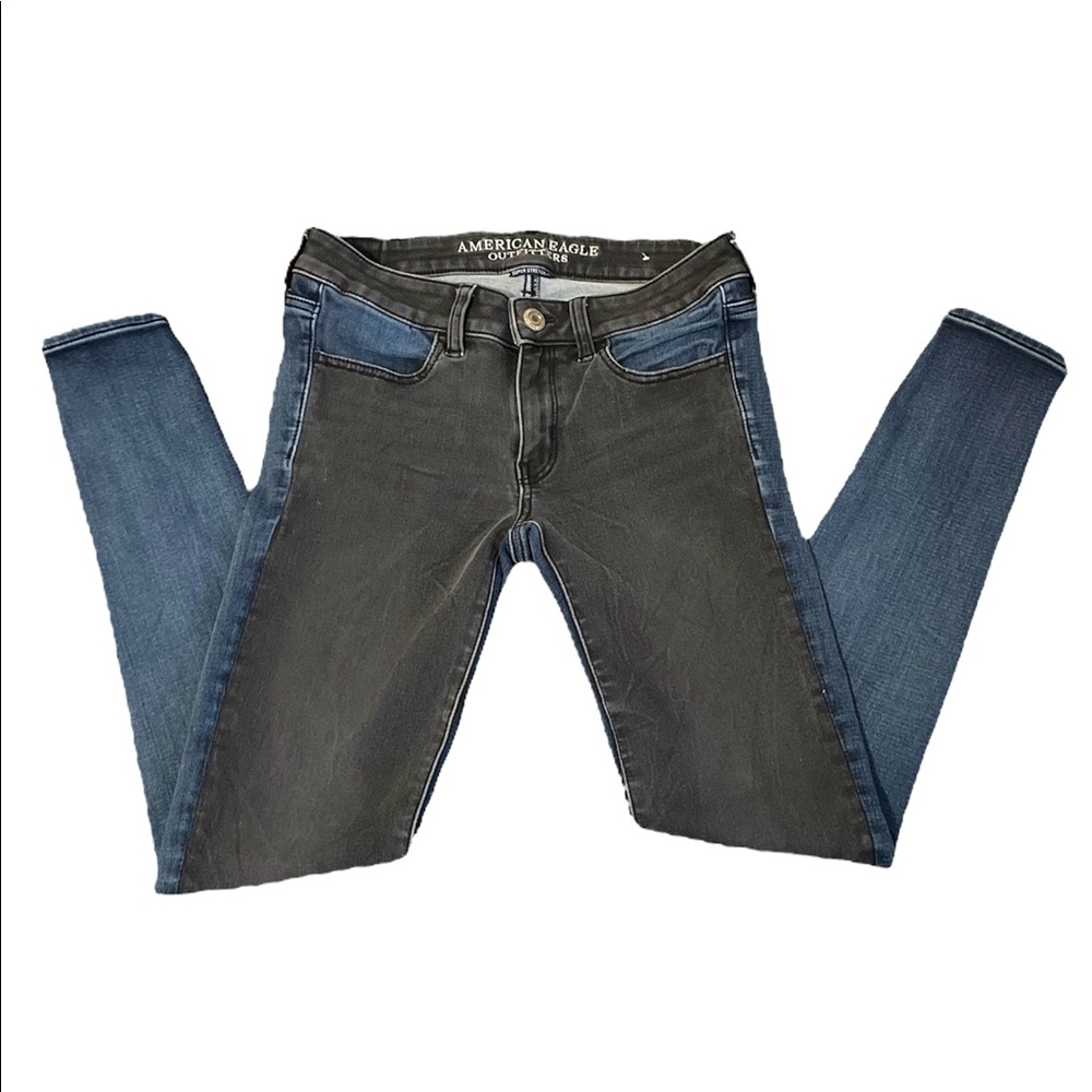 American Eagle two tone black and blue jeggings